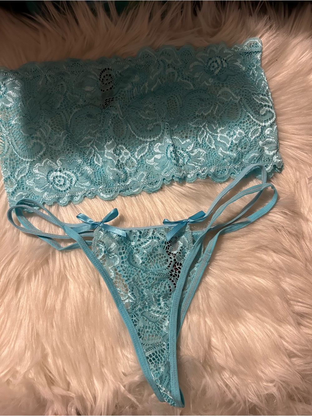Dreamgirl Turquoise Lace Bandeau Bralette & Strappy Lace Thong